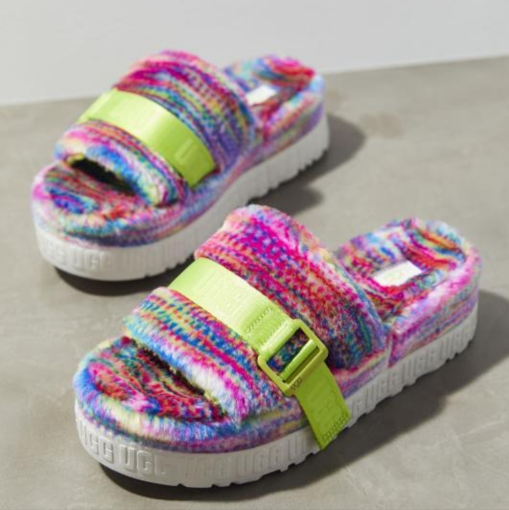 Ugg Rainbow Platform Fur Slides